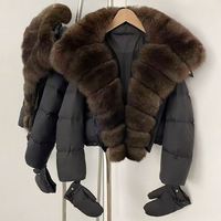 Nouvelle Collection Hiver 2025 : Manteau Parka Court pour Femme avec 90% de Duvet de Canard Blanc, Véritable Fourrure de Renard Naturelle, Doudoune Chaude