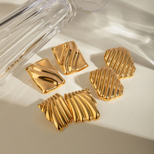 Stud Earrings Square Wave Texture Gold <b>Silver</b> Geometric Fashion Jewelry Party Wearable Accessories - Product Image 4
