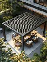 Pergola extérieure interactive en aluminium avec système de panneaux solaires, style pavillon, gazebo, kiosque, toit ouvrant et fermable, finition anodisée, étanche