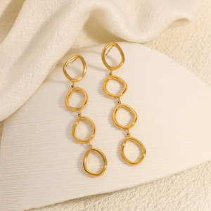 Boucles d'oreilles pendantes géométriques en acier inoxydable plaqué or 18 carats pour femmes, bijoux tendance - Product Image 2