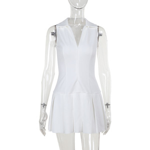 HANO 2024 nouvelle mode femmes Style Preppy décontracté dame revers col en <span class=keywords><strong>V</strong></span> cintré robe plissée - Product Image 6