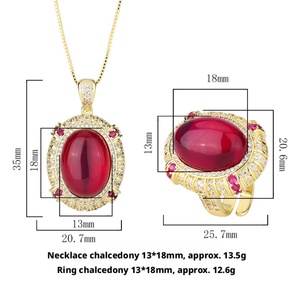 Juego de Joyería de Alta Calidad, Ecológico, Chapado en Oro y Cobre, con Circonita Roja Brillante de 15*20mm, Collar y Anillo Retro para Mujer - Product Image 3