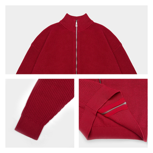 Áo len nhà sản xuất biểu tượng Tùy chỉnh cao cổ dày gân mùa đông Hàng dệt kim Len nylon Zip Up Brown cardigan Áo len người đàn ông - Product Image 4