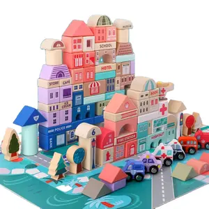 Wooden Toys For Children 115pcs City Traffic Scenes Geometric Shape Assembled Building Blocks Baby Wooden Toys