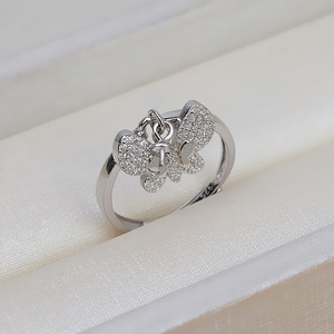 Bague ajustable en argent S925 pour femme, accessoire papillon ouvert avec perle, plateau vide, bague personnalisée, bagues tendance - Product Image 2