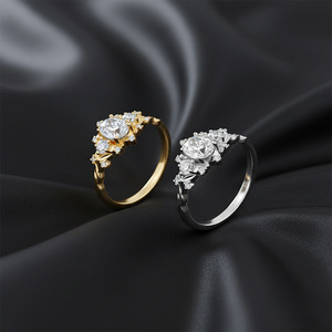 Bague de fiançailles pour femme en moissanite plaquée or 18 carats, taille ovale, motif floral, sertissage à griffes, style romantique, bijoux - Product Image 3