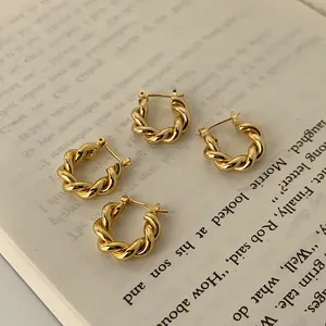 Hoop Earrings Vershal A-338 Vintage Design 18k Gold Plated Minimalist Statement Twisted Hoop Earrings Jewelry