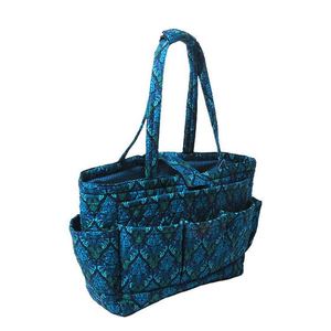 BSCI factory Floral Quilted Cotton <b>Needle</b> crochet yarn holder <b>Bag</b> <b>Knitting</b> <b>Bag</b> Yarn <b>for</b> knit <b>bag</b> Storage Tote (Bule Damaks) - Product Image 2