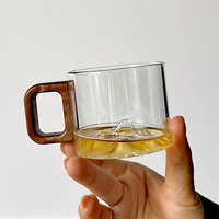 Taza de café de vidrio de 110 ml con mango de madera de nogal, para café recién molido, té, leche, desayuno, para el hogar.