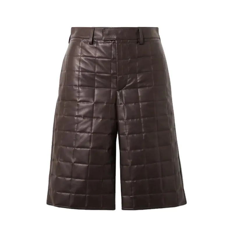 OEM High Waist Knee Length Faux Leather Quilted Shorts Women