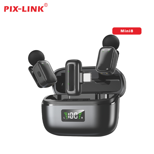PIX-LINK Mini8 Wireless Lavalier Microphone with Charging Case Lapel Collar Microphone for Video Recording Vlogging Interview