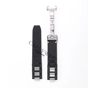 En Stock en EE. UU. y Libre de Impuestos para <span class=keywords><strong>Cartier</strong></span> 21 W10198U2 W10125U2 W10197U2 W10184U2 Correa de Reloj de <span class=keywords><strong>Caucho</strong></span> Negro de 20mm con Cierre Plateado - Product Image 5