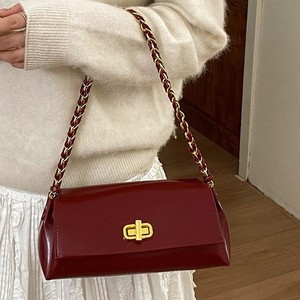 Nuova <span class=keywords><strong>Borsa</strong></span> a Tracolla Vintage <span class=keywords><strong>Bordeaux</strong></span> per Donne, Elegante <span class=keywords><strong>Borsa</strong></span> Sottobraccia in Pelle PU Lucida con Chiusura Dorata - Product Image 1