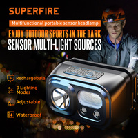 Lampe frontale LED multifonctionnelle portable IP44 étanche, super lumineuse 220LM, portée 120M, rechargeable USB, avec détecteur de mouvement et intensité réglable