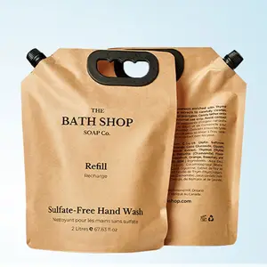 Custom Printed Recyclable Kraft Paper 1L 2L 5L Liquid Soap Laundry Detergent Stand Up Spout Pouch Bag With Handle