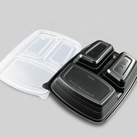 150 plateaux de préparation de repas en plastique jetables et empilables, noirs, à 3 compartiments, compatibles micro-ondes, écologiques, sans BPA, de qualité alimentaire