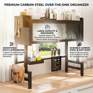 Égouttoir à vaisselle métallique grande capacité, 1 ou 2 niveaux, étagère de rangement de cuisine, séchoir durable, multifonctionnel et étanche - Product Image 1