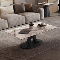 Mesa de Centro Rectangular de Cuarcita de Estilo Italiano Minimalista Moderno con Marco Metálico que Irradia Lujo Discreto, Muebles para Sala de Estar