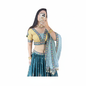 One Quality Up Aqua Green Lahenga Choli (entièrement cousu) - Product Image 1