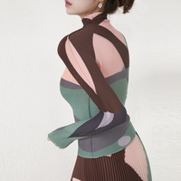 Alta calidad 2025 nueva moda Miyake plisado estampado Top mujeres plisado estilo Casual elasticidad manga larga Camiseta