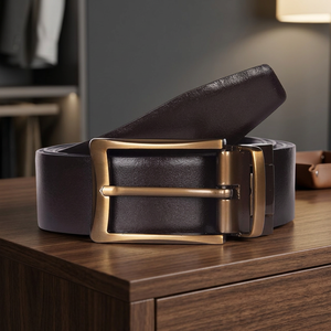 Formal Leather Belt Solid Color Cow Hide <b>Pin</b> Buckle Rectangular Copper Buckle Durable Men's Dress Belt - Product Image 2