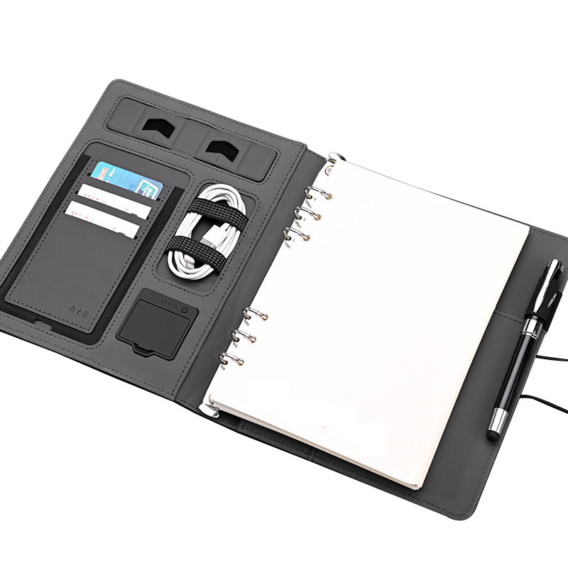 Оригинальный Многофункциональный блок питания A5 с индивидуальным логотипом из искусственной кожи для офиса, беспроводной зарядный дневник, деловой подарок, многоразовый блокнот