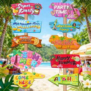10 Piezas de Letreros de Papel con Temática Tropical Hawaiana para Decoración de Fiestas, con Pegamento de Puntos, para Fiestas de Verano en la Playa, <span class=keywords><strong>Aloha</strong></span> Tiki - Product Image 1