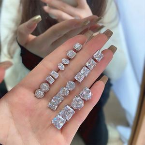 DYLAM Luxury 925 Sterling <b>Silver</b> Sparkling Diamond Moissanite 5A 8A Cubic Zirconia Women Fine Fashion Jewelry <b>Stud</b> Earrings - Product Image 4