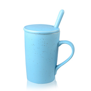 Mug en céramique avec couvercle et cuillère, tasse haute de 12 cm pour café, thé, cadeau - Product Image 4