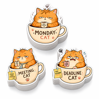 Autocollants personnalisés sans colle, motif dessin animé, chat mignon orange, autocollants en vinyle découpés étanches pour journal, coque de téléphone