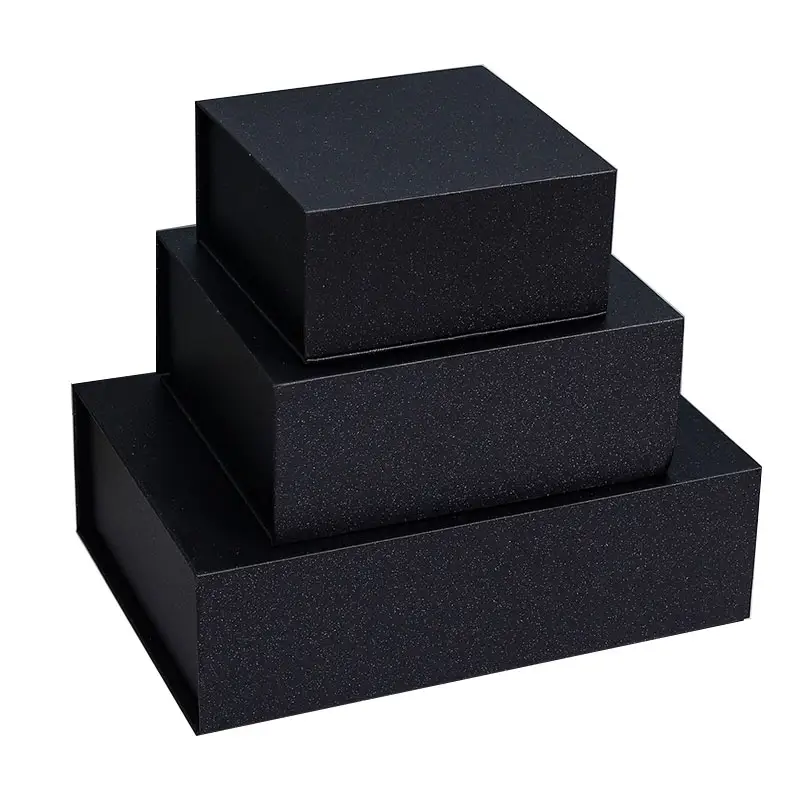 Contenitore regalo magnetico di lusso nero con coperchio a basso prezzo personalizzato con coperchio a magneti di grandi dimensioni