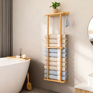 ชั้นวางผ้าขนหนูติดผนังไม้ไผ่ 80 ซม. 4 ราวแขวน สำหรับห้องน้ำ - Product Image 1