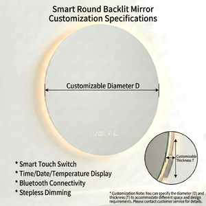 <span class=keywords><strong>Espejo</strong></span> <span class=keywords><strong>de</strong></span> baño LED redondo sin marco Kingstin, retroiluminado, antivaho, luz 3 colores, hora, táctil - Product Image 4
