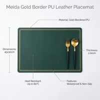 Meida Goldrand PU-Leder Tischset Grün Luxuriös Wasserdicht Hitzebeständig Abwischbare Tischmatte Küche Großhandel Fabrik Großmengen