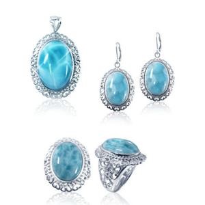 ชุดเครื่องประดับเงินแท้ 925 ประดับด้วยลาร์ิมาแท้และเพชรคิวบิกเซอร์โคเนียทรงรัศมี - Product Image 2