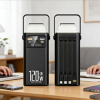 Stasiun Daya Portabel 200000mAh 120W Pengisian Super Cepat USB Ganda Tipe-C Lampu LED Desain Pegangan untuk Berkemah Darurat Luar Ruangan