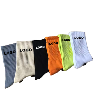 Women Crew <b>Socks</b> Solid Color Cotton Blend Breathable Daily Wear Logo Printed Knitted <b>Socks</b> High Quality - Product Image 1