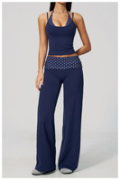 Ensemble de yoga et de fitness personnalisé, débardeur dos nu et pantalon large décontracté, imprimé pois et rayures, contraste de couleurs, pour le sport et le streetwear en extérieur