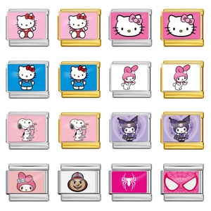 Charm in Stile Cartone Animato Serie <span class=keywords><strong>Rosa</strong></span> alla Moda, Compatibile con Bracciali Italiani da 9mm in <span class=keywords><strong>Acciaio</strong></span> Inossidabile, per Creazione Gioielli Fai-da-Te, Regali - Product Image 2