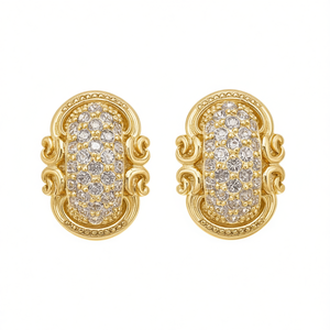 Orecchini a Perno E2399 in Oro per Donna, Classici Rotondi con Zirconi Incastonati, Gioielli alla Moda per Feste in Lega Metallica - Product Image 1