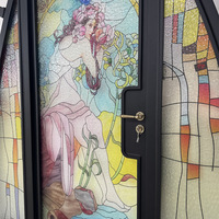 Porte d'entrée d'église en vitrail de style européen postmoderne, motif floral et oiseaux, motifs forgés à la main, sur mesure, Bamus
