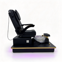 Fauteuil de pédicure de luxe noir et or avec bol en verre transparent, fauteuil de massage électrique inclinable, fauteuil de spa pour les pieds, fauteuil de salon de manucure