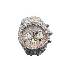 Montre à cadran rond en moissanite VVS, verre en cristal, or rose, acier inoxydable, bracelet en moissanite, fermoir, résistance à l'eau 10 bars - Product Image 1