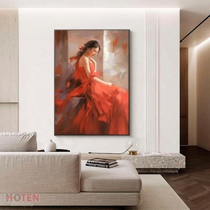 Custom Size Handpainted Original Red Lady Abstract Painting Beautiful <strong>Dancing</strong> Girl Oil on Canvas Decorative <strong>Wall</strong> <strong>Art</strong> - Product Image 3