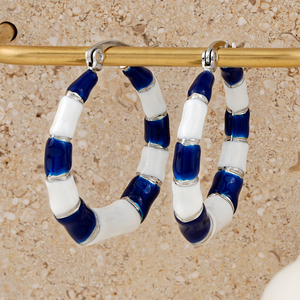 304 316 Spot Goods Bohemian Blue White Ceramic <b>Hoop</b> Earrings <b>Silver</b> Plated Women's Party Statement Jewelry - Product Image 1