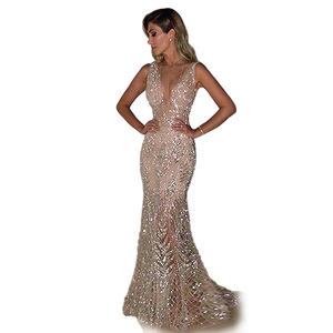 Nouvelle <span class=keywords><strong>robe</strong></span> de soirée Toast Dress <span class=keywords><strong>Wish</strong></span> sexy sans manches, <span class=keywords><strong>robe</strong></span> longue à sequins, décolleté plongeant - Product Image 4