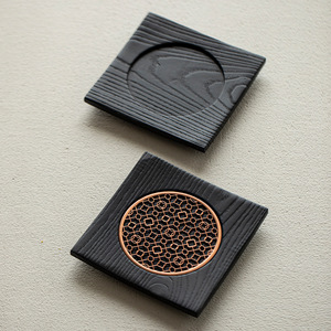 Solid Wood <b>Tea</b> <b>Tray</b> Square Ash Wood Wabi Sabi Style With Metal Gasket For <b>Tea</b> Ceremony Accessories - Product Image 1