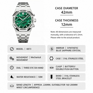 OEM Custom Logo Private Label Luxury Natural Malachite Watch Dial Men Chronograph Automatic Watches with 42MM Sapphire 50M - Product Image 3