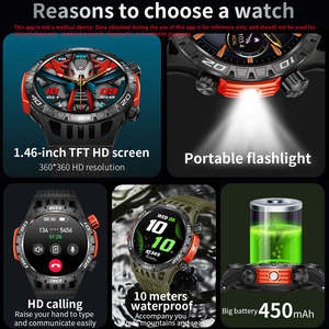 นาฬิกาสมาร์ทวอทช์ <span class=keywords><strong>HT22</strong></span> สำหรับผู้ชาย หน้าจอ HD ขนาดใหญ่ 1.46 นิ้ว แบตเตอรี่ขนาดใหญ่ 450mAh รองรับการโทรผ่านบลูทูธ พร้อมเข็มทิศ ไฟฉายพกพาสำหรับกิจกรรมกลางแจ้ง - Product Image 2