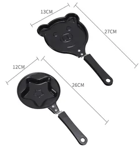 Popular Mini Breakfast Household Heart Shaped Cartoon Egg Frying Pan Non-Stick Bottom Omelette Pan With Black Handle